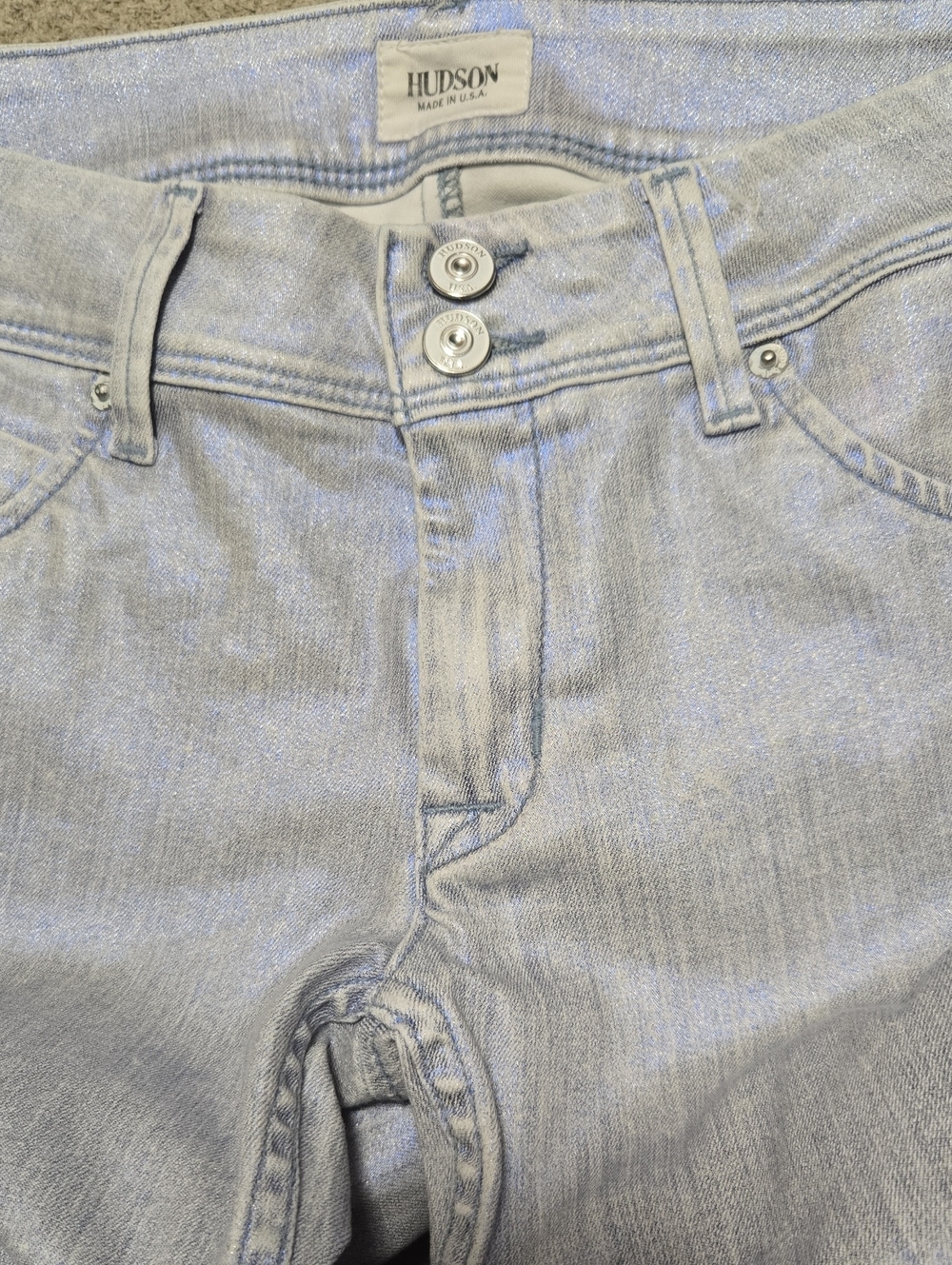 Hudson Collin Mid-Rise Skinny Jeans - Metallic Steel Flap Pocket 26